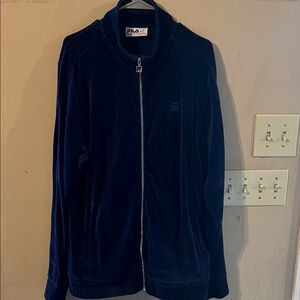 FILA VELOUR TRACKSUIT NAVY BLUE JACKET SIZE XL PANTS SIZE LARGE